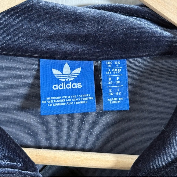 adidas Originals Navy Velour Track Jacket Embossed Trefoil Women’s S - Picture 5 of 5